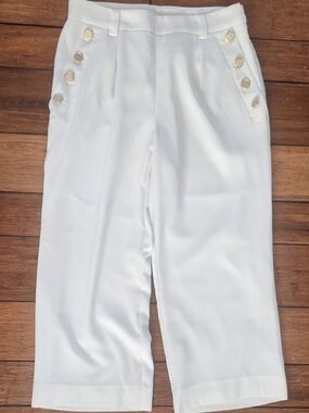DKNY White Girls' Sailor-Style Crop Pants with Gold Buttons